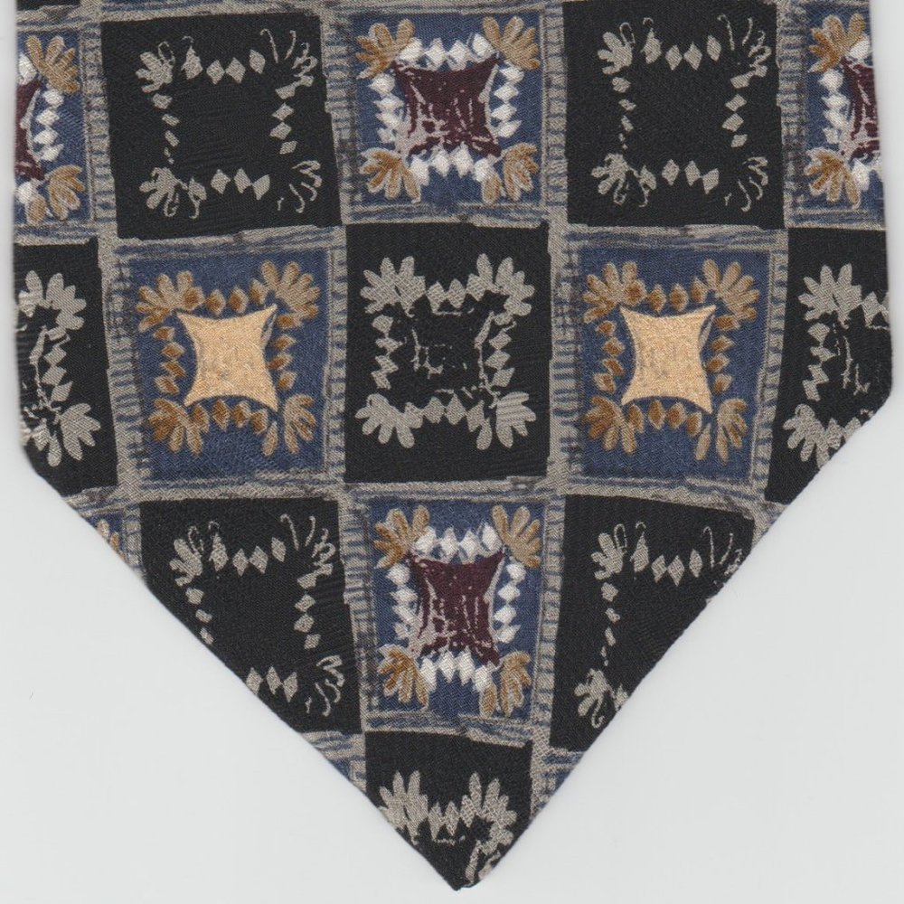 BOB TIMBERLAKE COLLECTION - 100% SILK - BLACK WITH BLUE & TAN & MAROON ACCENTS